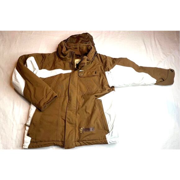 Obermeyer Jacket Youth Size 12 Brown White Snowboarding Skiing Zip Winter Kids - Picture 1 of 12